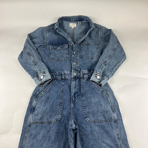 Universal Thread Denim Long Sleeve Button Front Straight Leg Jumpsuit 6R - Picture 2 of 9